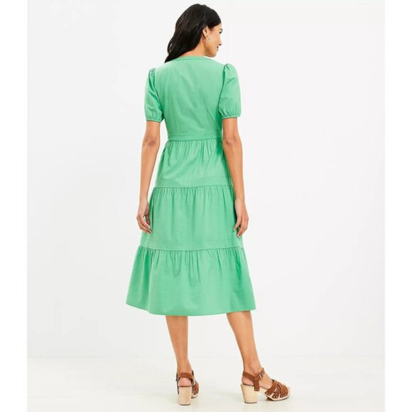 Ann Taylor LOFT Puff Sleeve Tiered Midi Dress 2 - Picture 3 of 3